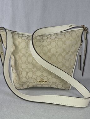 Coach Dufflette Bag Light Khaki Chalk Signature Jacquard Crossbody Shoulder Tote